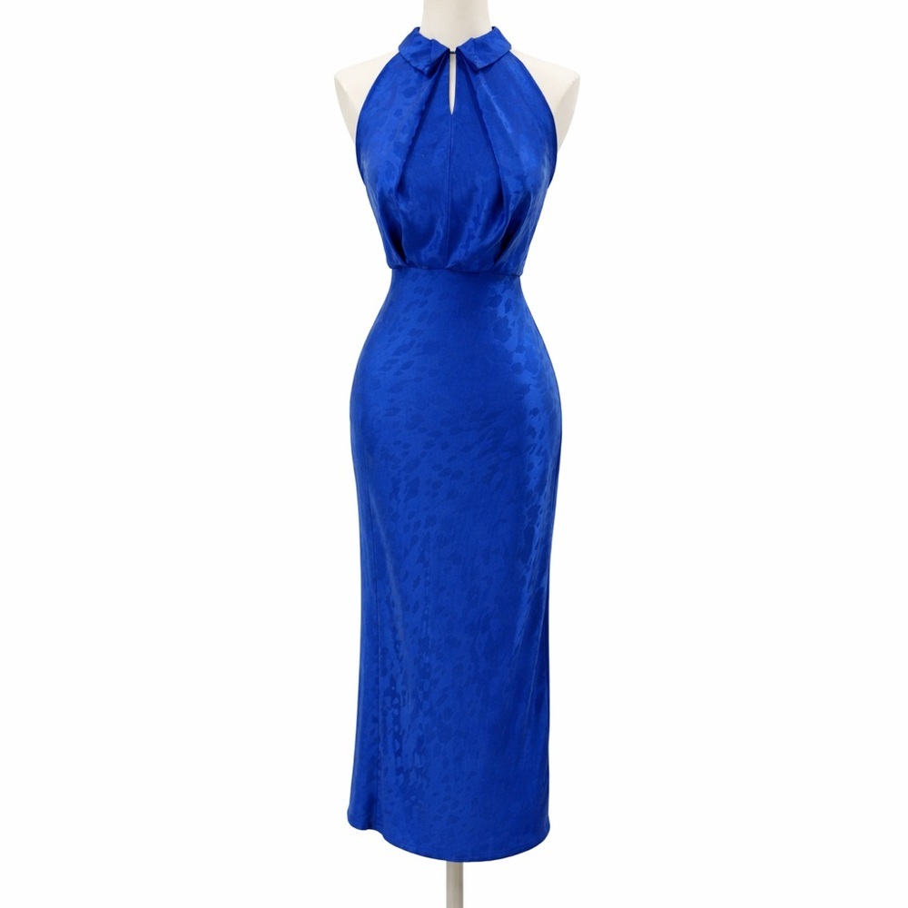 Zac Posen Blue Halter A-Line Midi Dress Satin women size 0 Sleeveless 0430